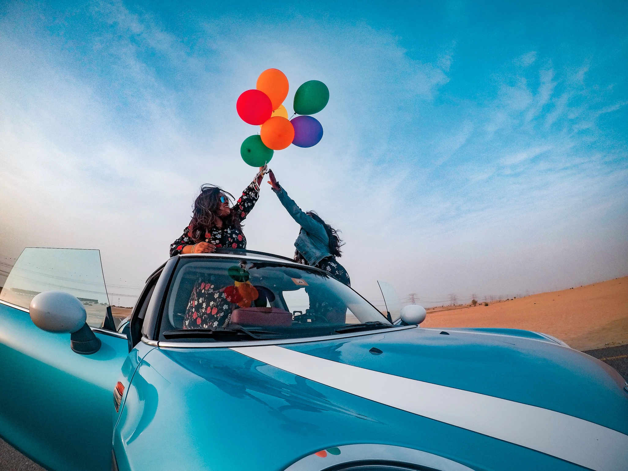 woman in car in balloon